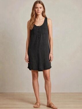 Splendid Shift Dress Charcoal Linen Lyocell Coastal Raw Hem Dark Gray Size XS
